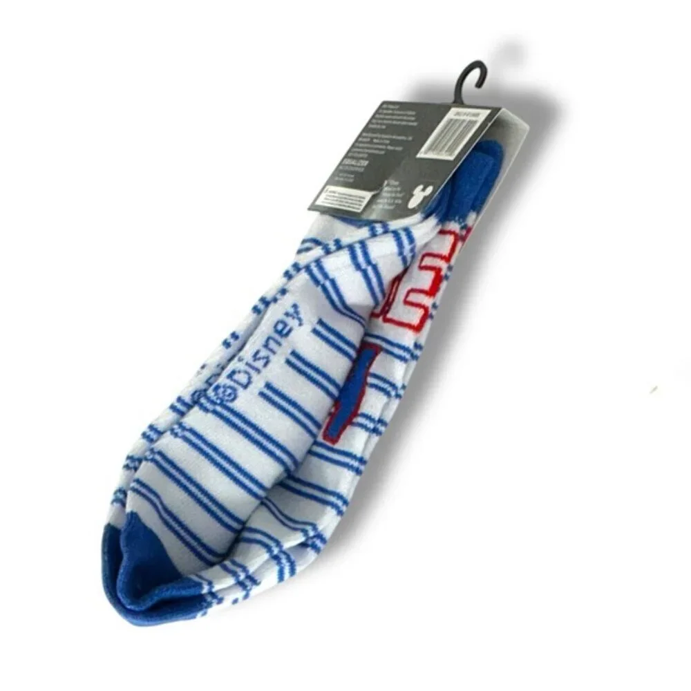 Winnie Pooh Crew Socks Disney Novelty Stripe Blue White Adult Unisex Mens 9-13